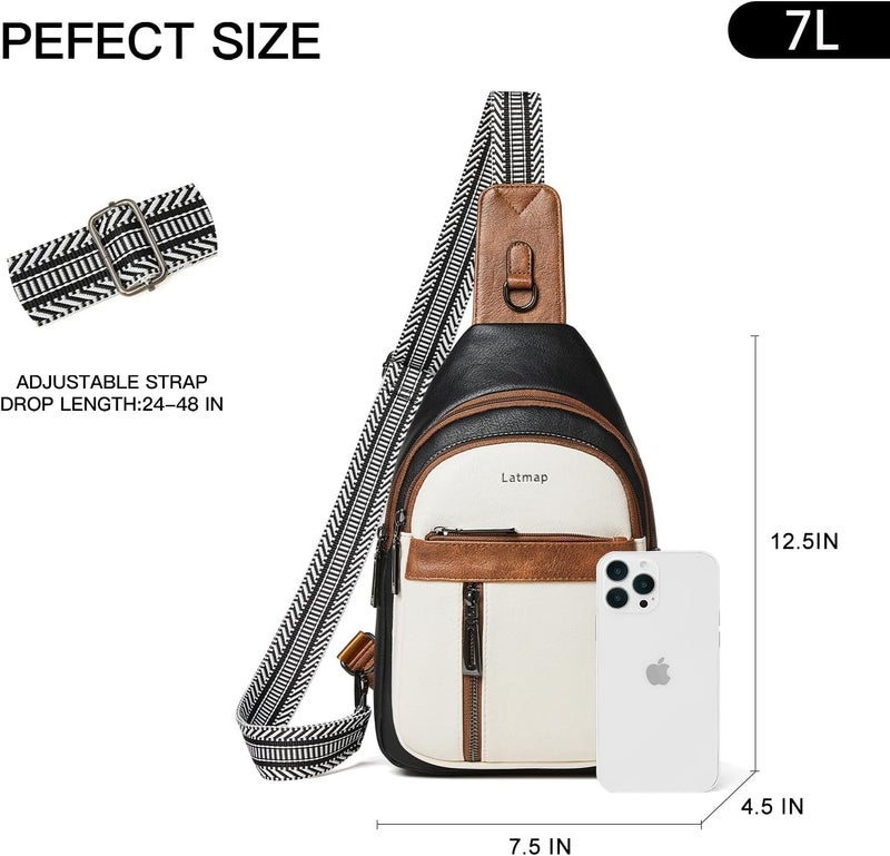 LATMAP 7L Sling Bag For Women Men Backpack Fanny Pack Crossbody Chest Travel Shoulder Belt Bags Purse Handbag PU Leather - Image 4